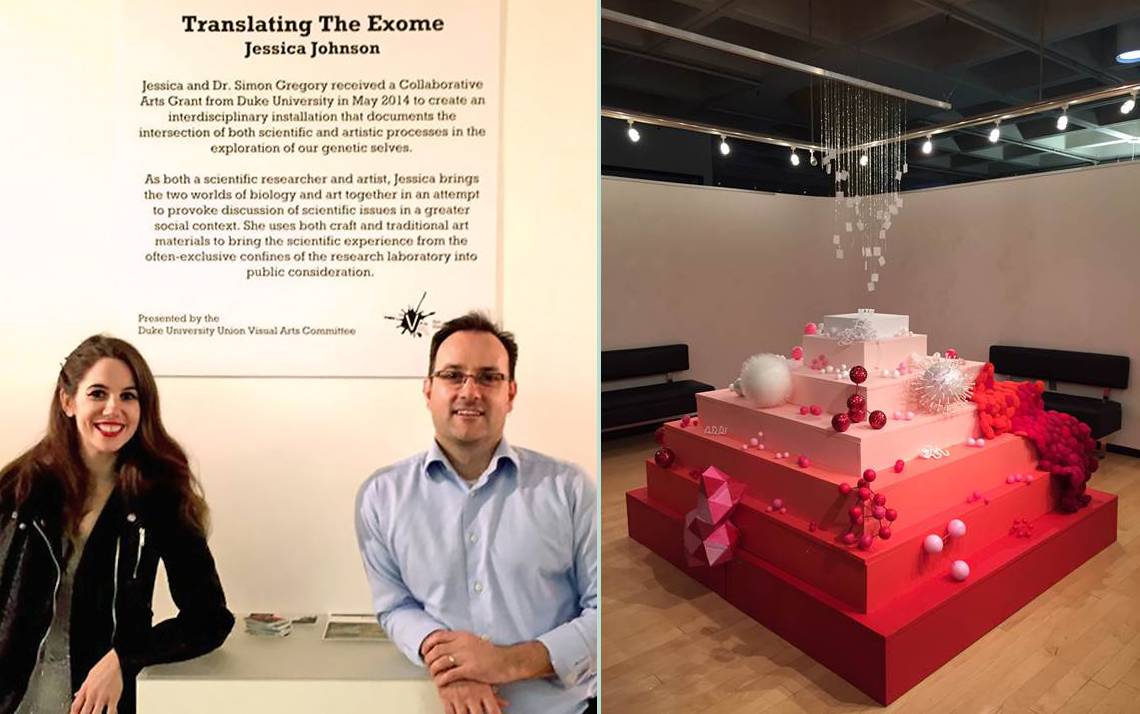 Duke's Simon Gregory, on the right, poses with Duke alum and artist Jessica Johnson at their exhibition in the Bryan Center. Photos courtesy of Simon Gregory