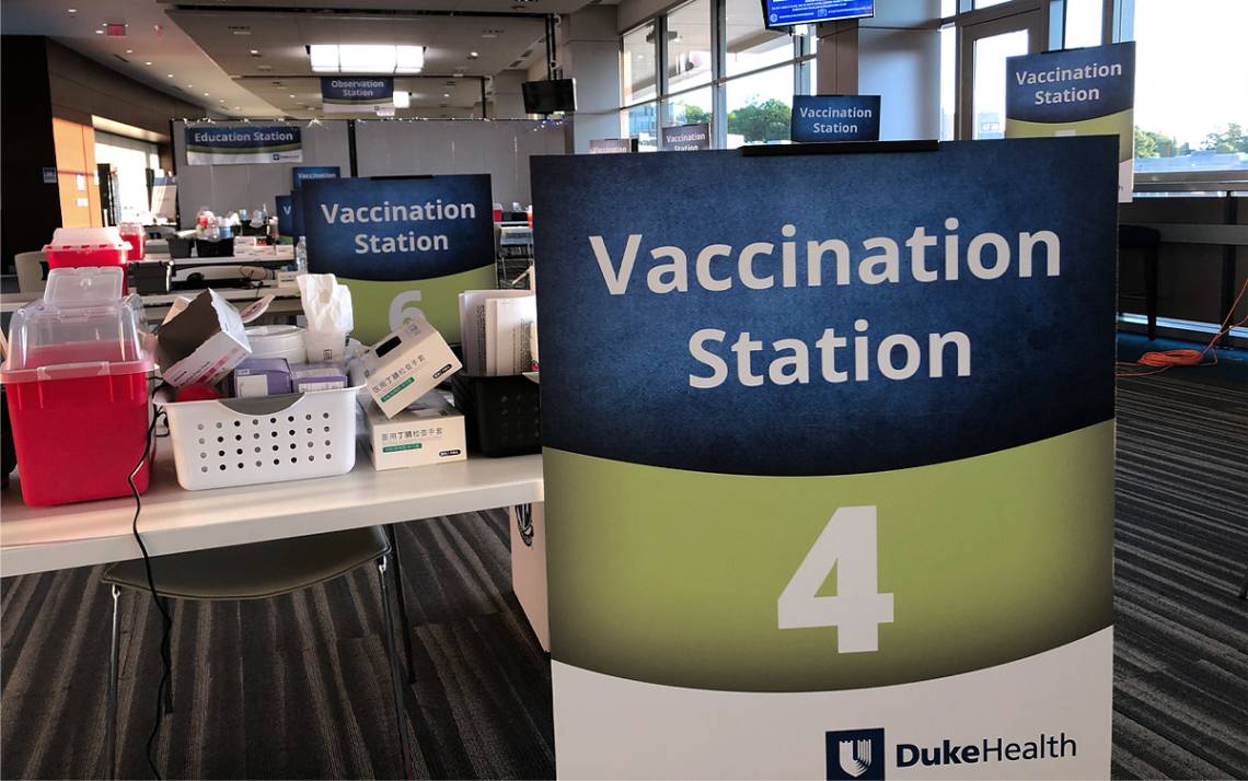 The COVID-19 vaccinations given out at the clinic at Blue Devil Tower were crucial in tDuke's fight to end the pandemic. Photo by Stephen Schramm.