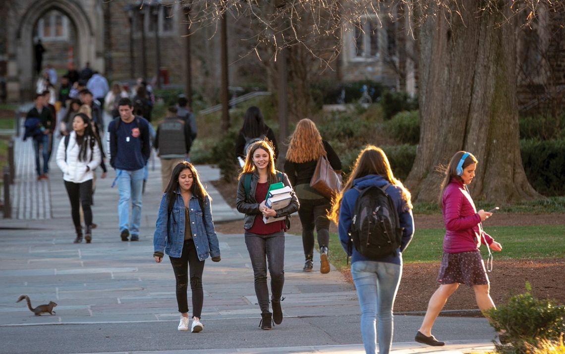 Students walk on West Campus.