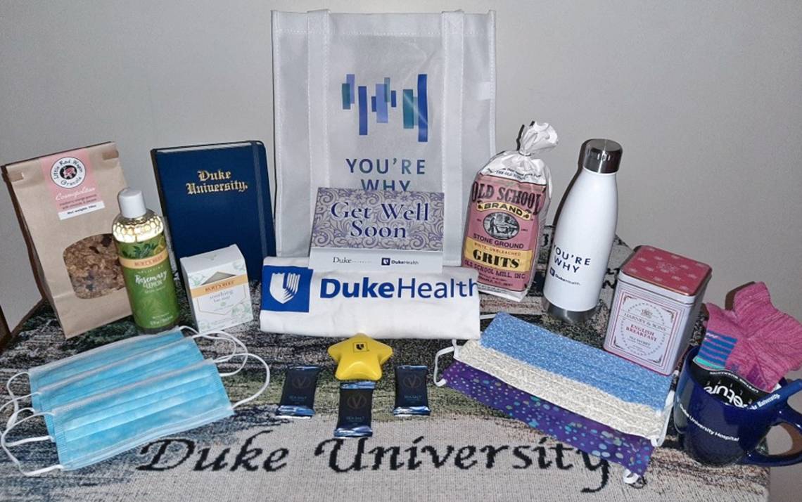 Duke Human Resources gave care packages with blankets, food, journals, masks and other treats to employees recovering from COVID-19.