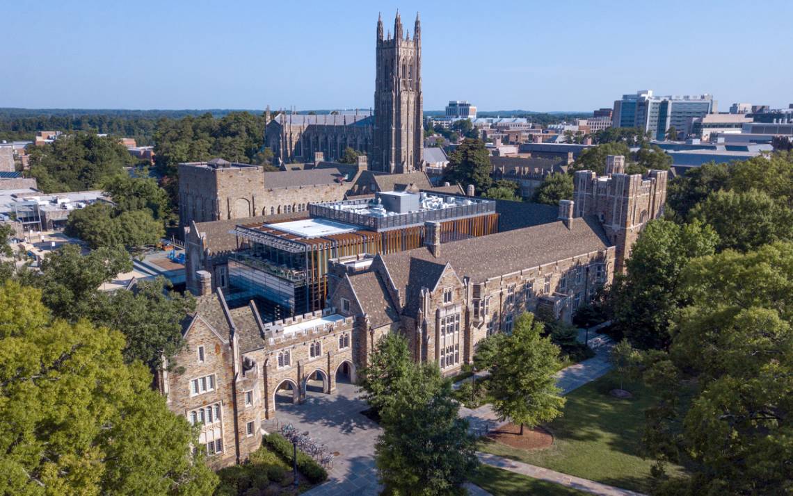 An aerial photo captures Duke University and Duke University Health System. Photo courtesy of Duke University Communications.