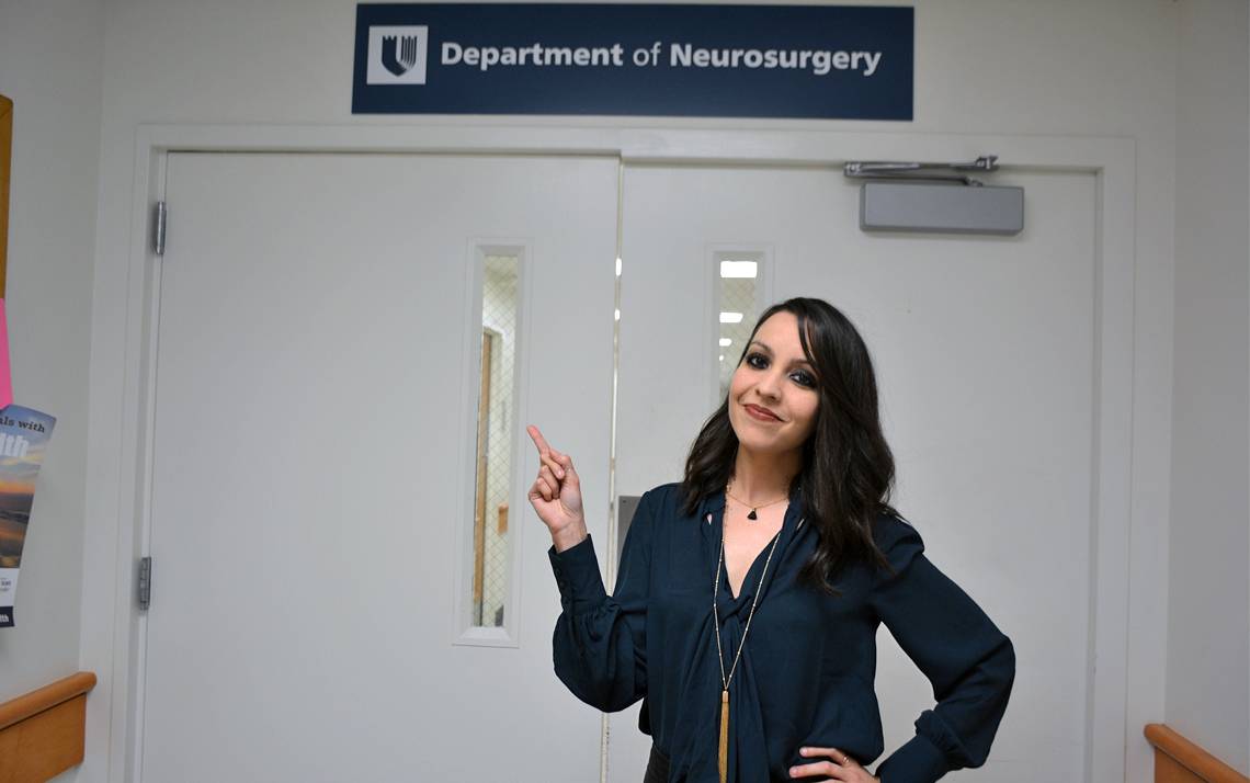 Claudia E. Pamanes works on research trials for the Duke Department of Neurosurgery. Photo by Jonathan Black.