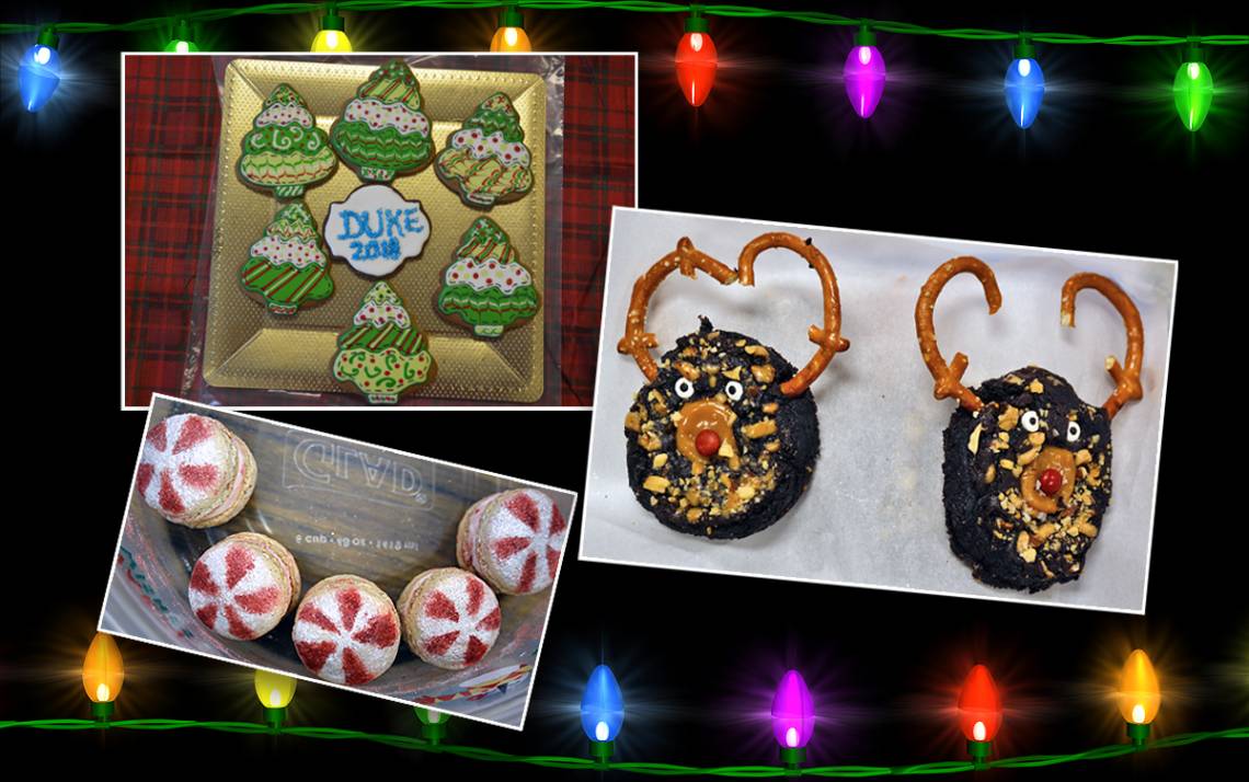 Clockwise from top left: Previous winners of the Holiday Cookie Contest include Karen Courtney's ginger cookies, Amy Seaver Leale's salted chocolate toffee cookies and Kelsey Liddle's vanilla and white chocolate peppermint macarons.