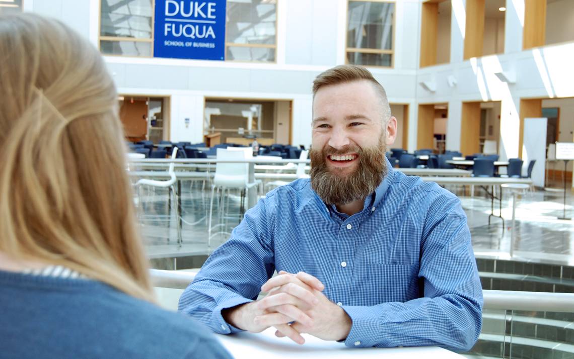 Steve Dalton, program director for Daytime Career Services at Fuqua School of Business, overcame his admitted awkwardness to figure out an approach to networking that worked for him. Photo by Stephen Schramm.