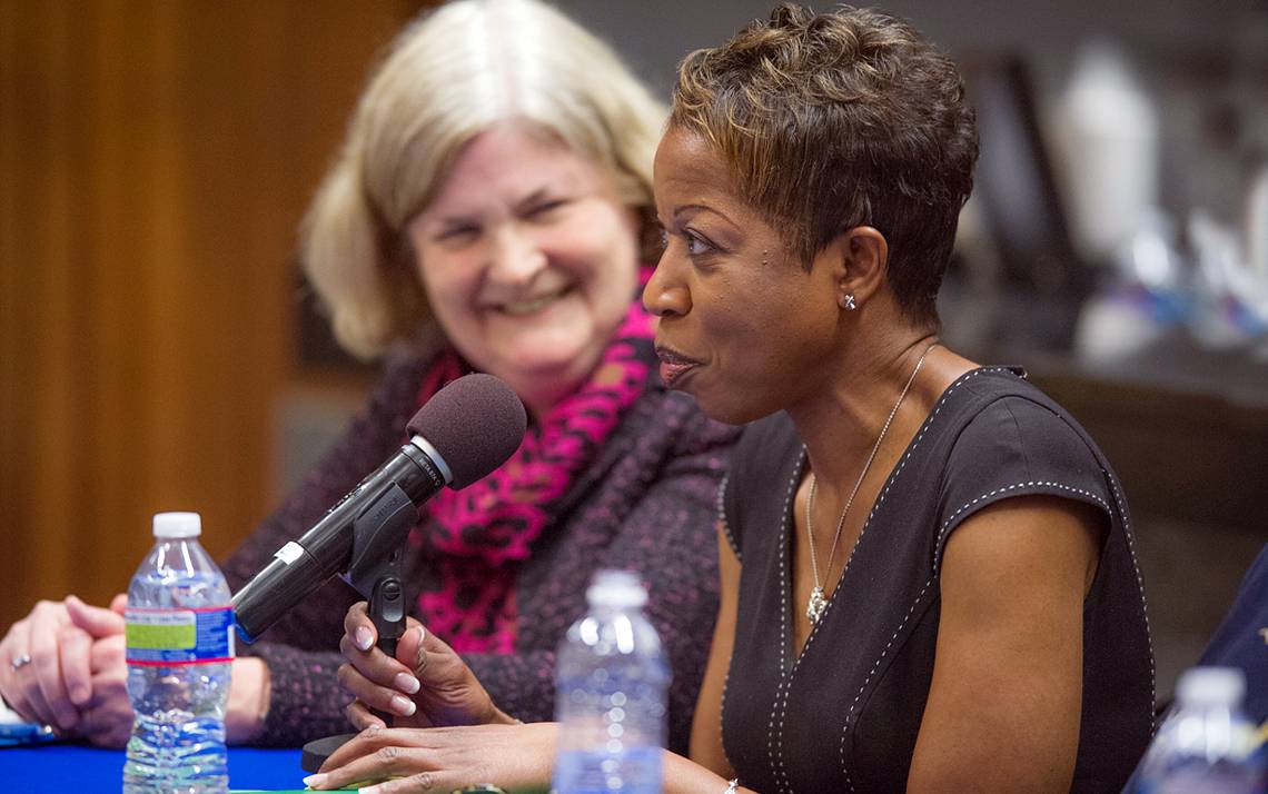 Seven female deans at Duke shared their leadership journeys on Monday, to include Valerie Ashby, dean of the Trinity College of Arts & Sciences. Photo by Duke Photography