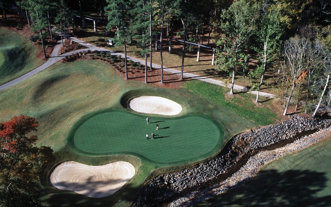 An aerial view of hole 11 on the Duke University Golf Club. Photo courtesy of Duke University Golf Club.