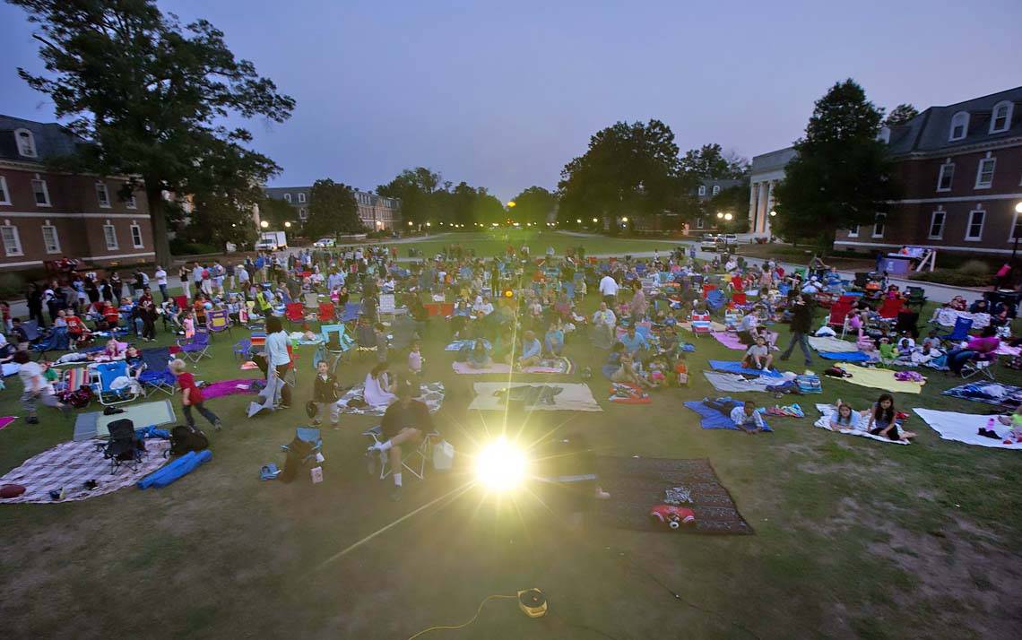 Duke staff and faculty gather during last year's Duke Appreciation for a free movie on East Campus.