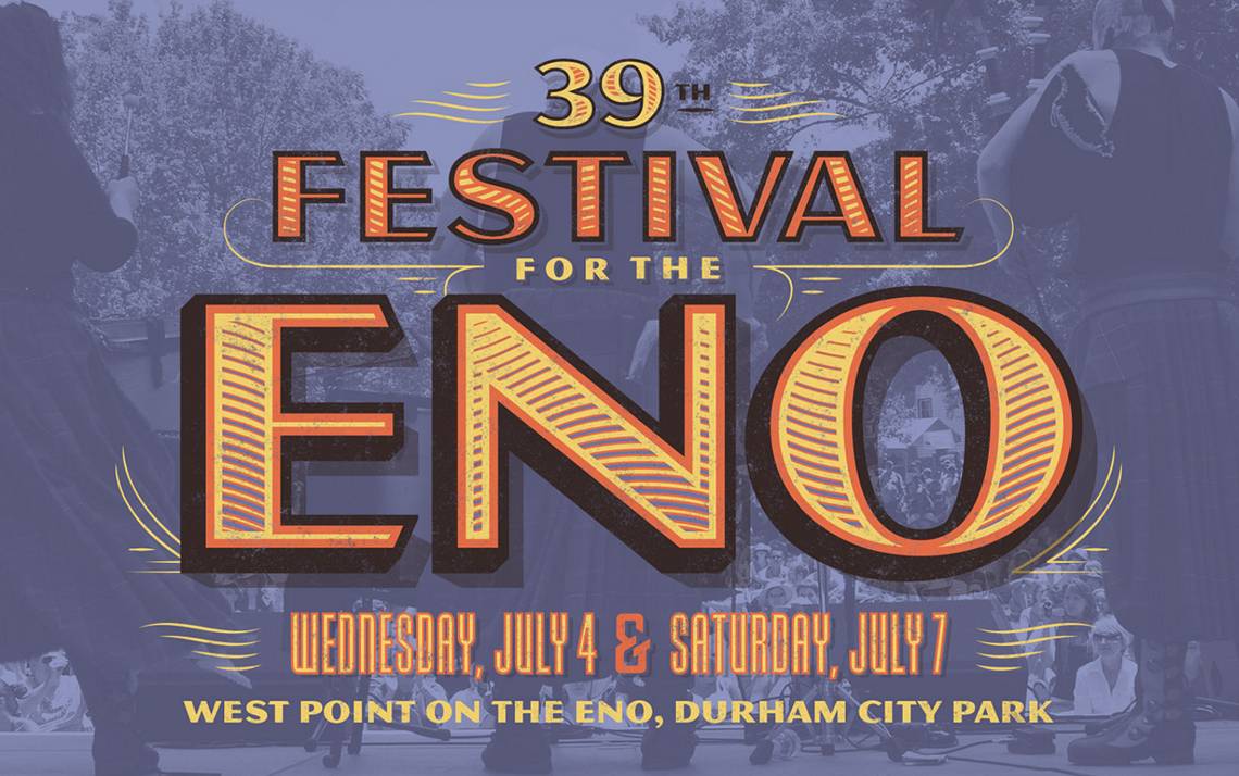 Festival for the Eno logo against a backdrop of a photo of musicians.