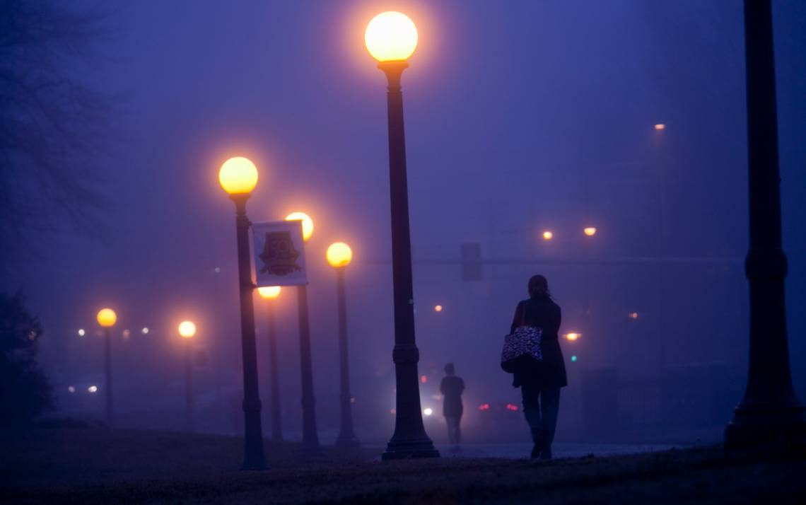 A foggy night scene.