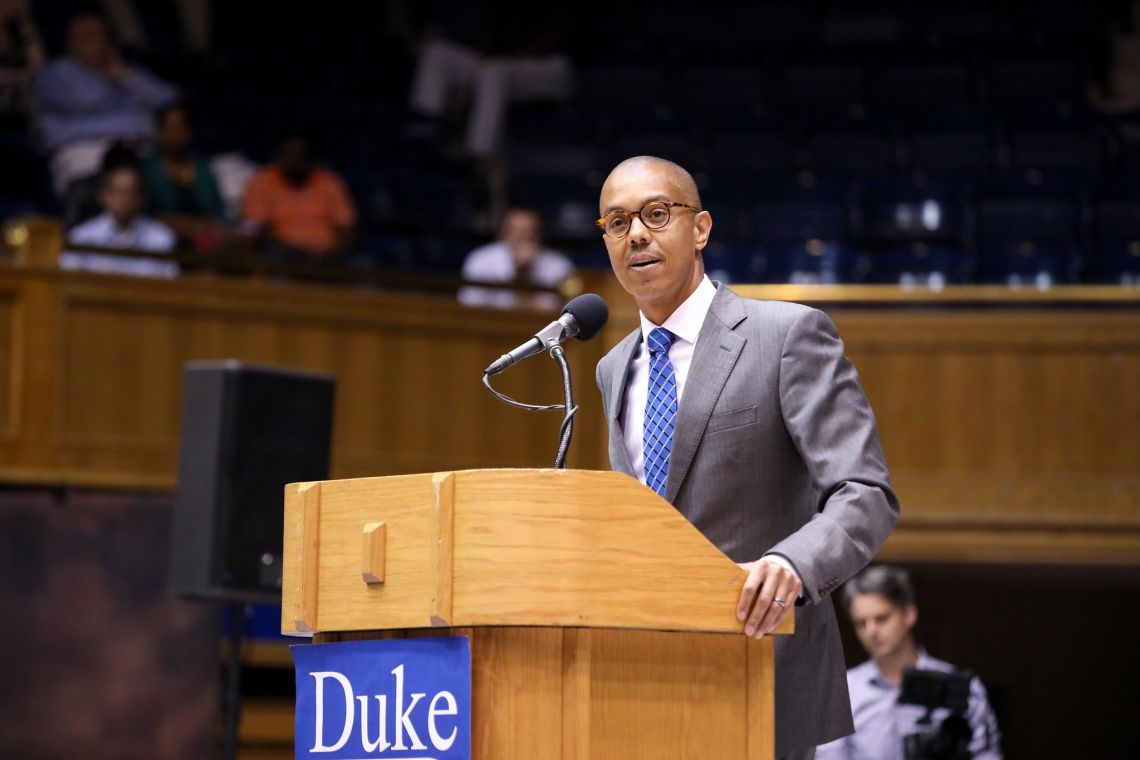 Gary Bennett speaking in Cameron Indoor Stadium.