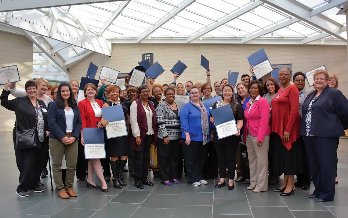 Duke employees celebrate receiving their Excellence certificates through Duke’s Learning & Organization Development in 2016.
