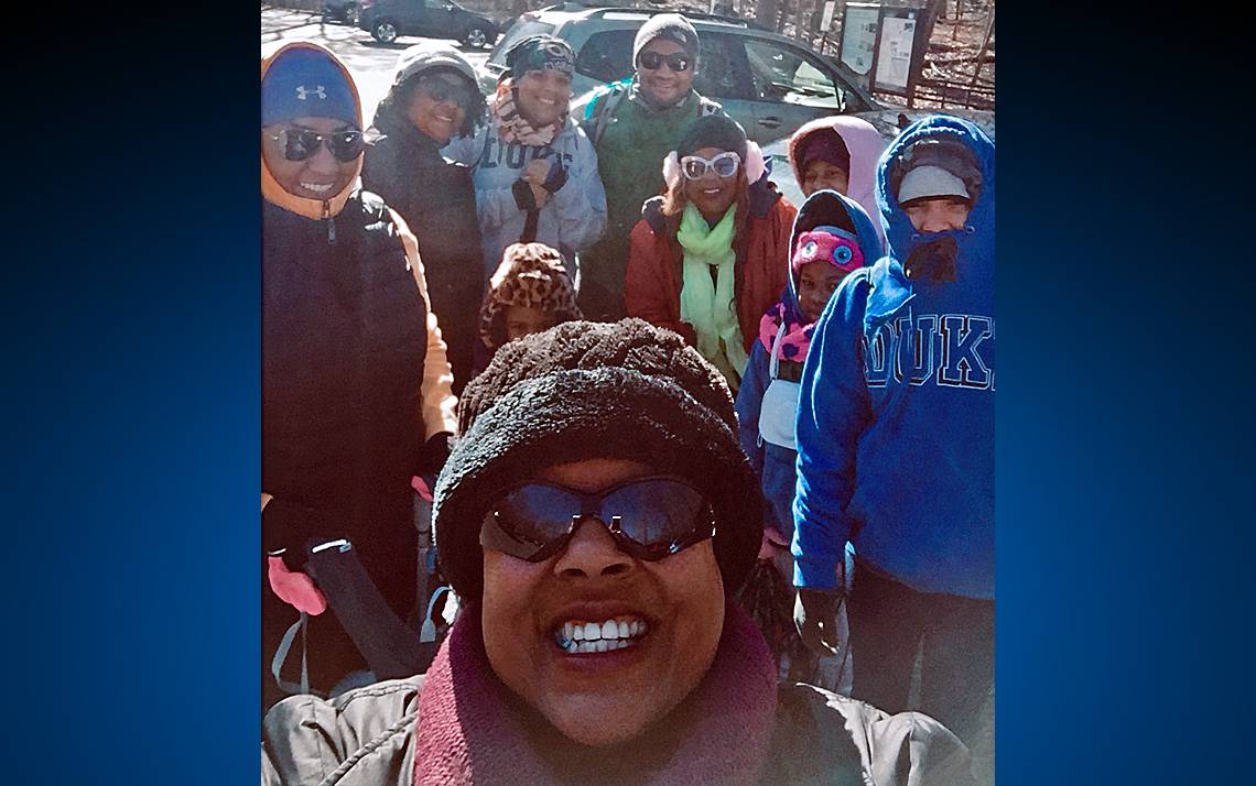 Beverly Hester, center, hikes on Billy Goat Trail in Potomac, Md. with her family. Hester walked 4,487,045 steps during the Get Moving Challenge. Photo courtesy of Beverly Hester.