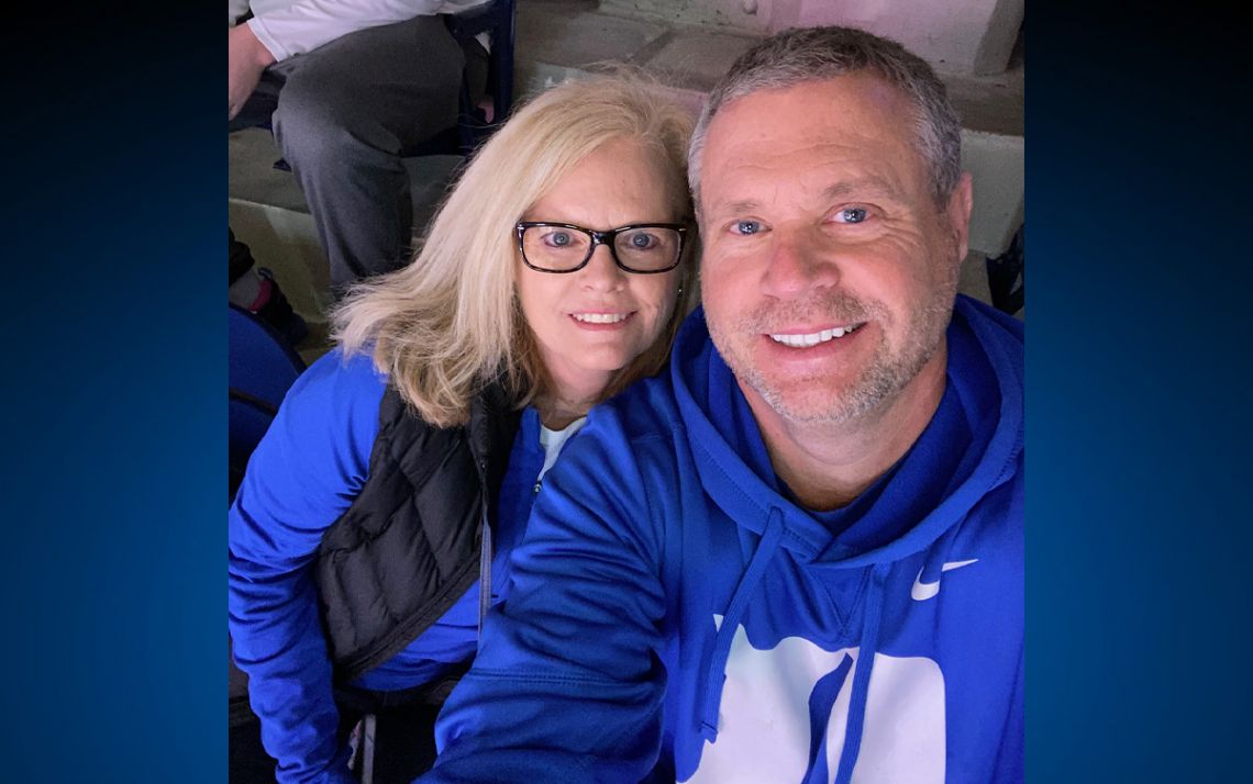 Donna Flamion, left, attended Mike Krzyzewski's final game at Cameron Indoor Stadium with her brother, Mark Tippett. Photo courtesy of Donna Flamion.