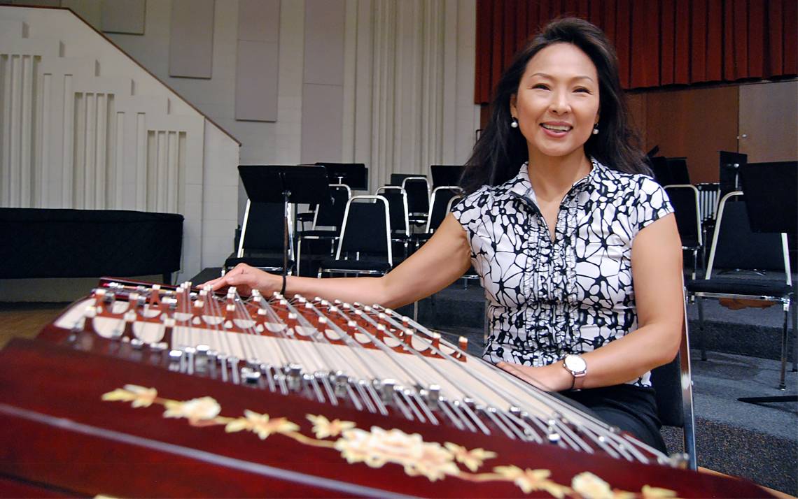 Jennifer Chang, who is an accomplished soloist on traditional Chinese instruments such as the guzheng, leads Duke's Chinese Music Ensemble. Photo by Stephen Schramm.