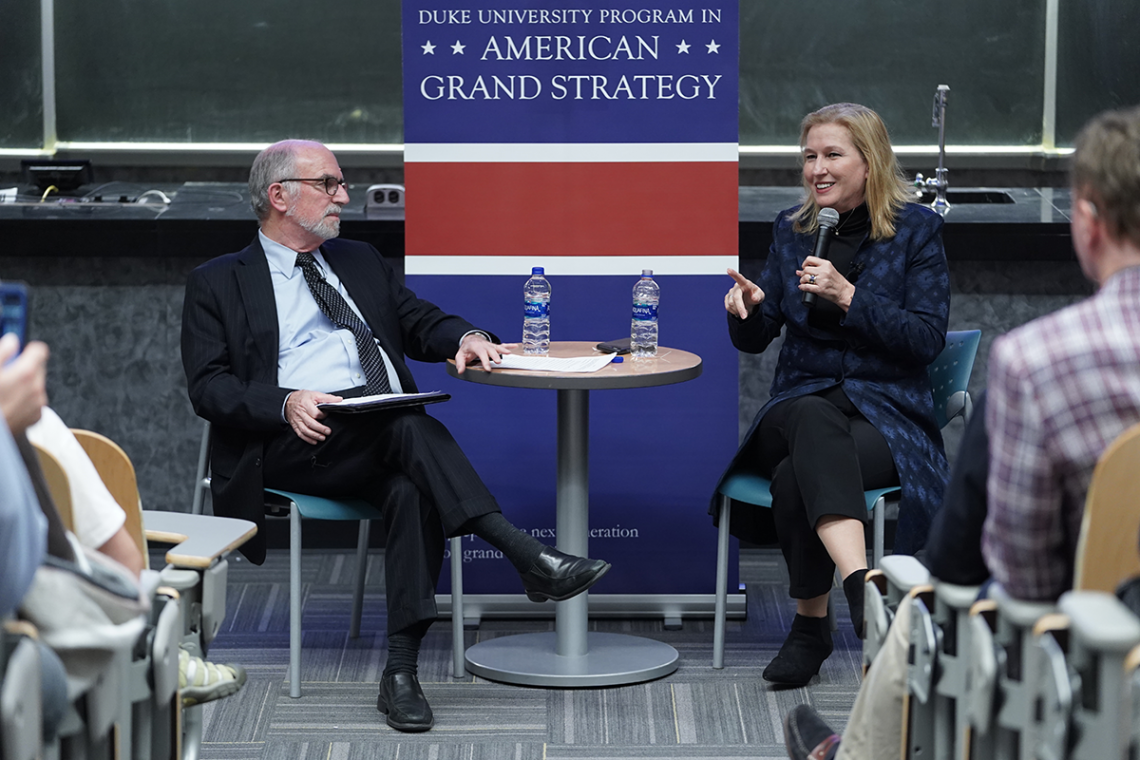 Former Israeli Foreign Minister Tzipi Livni takes questions from Professor Bruce Jentleson during a conversation on the Middle East.