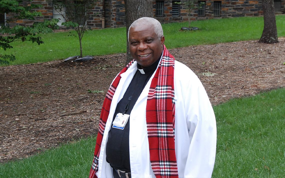 Omoviekovwa Nakireru is the Catholic chaplain at Duke University Hospital. Photo by Jack Frederick.