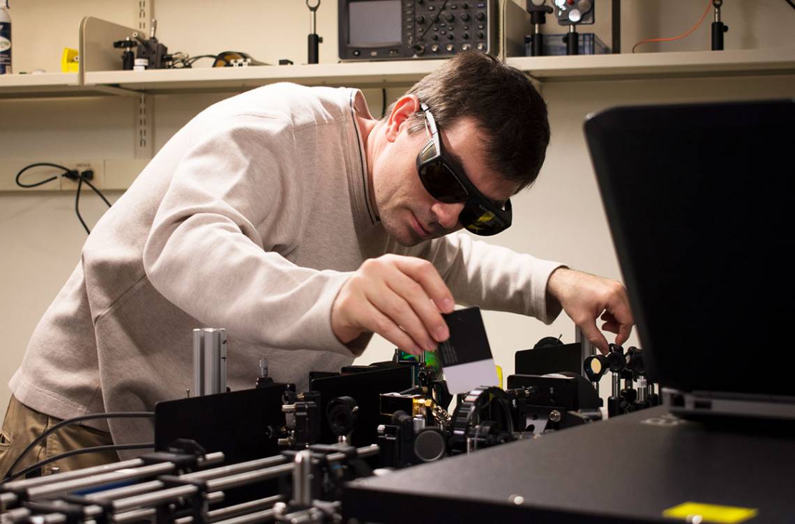 Martin Fischer working in the Advanced Light Imaging and Spectroscopy facility. Photo by Mike Truell