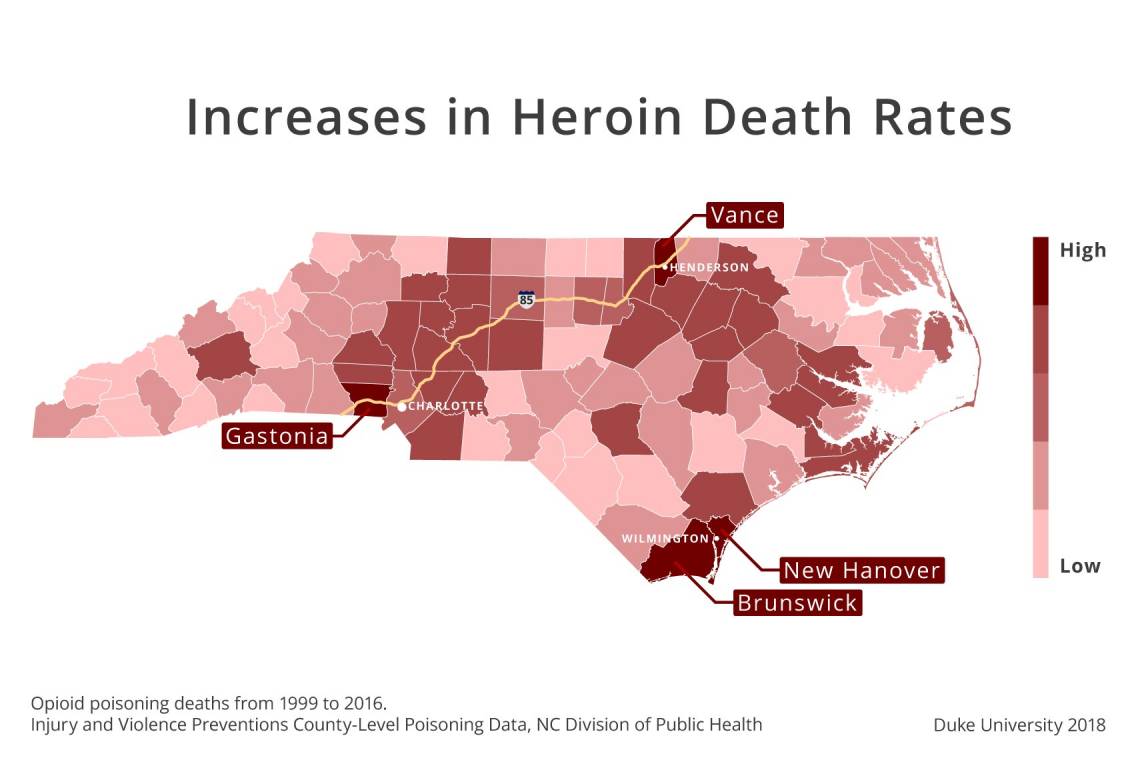 Map marks areas of greatest increase in reports of opioid abuse