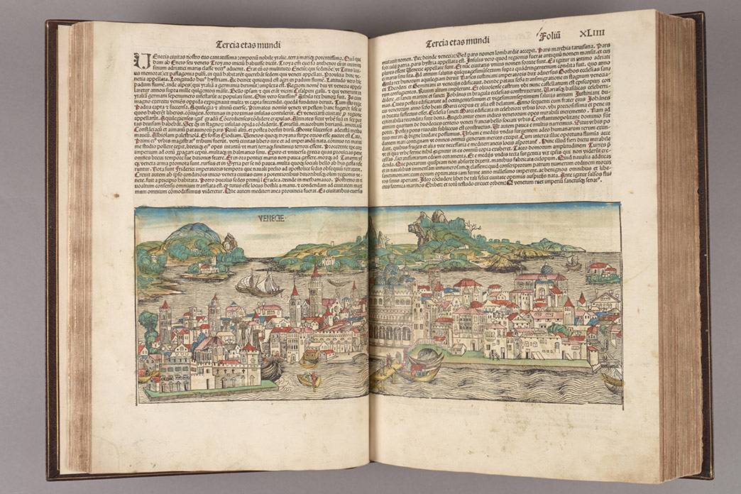 The Nuremberg Chronicle, from the Rubenstein Library, is on display at the NC Museum of Art.