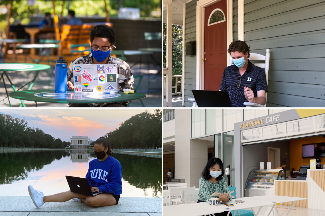 Duke students studying on campus, in Durham, in D.C., and at Duke Kunshan University.