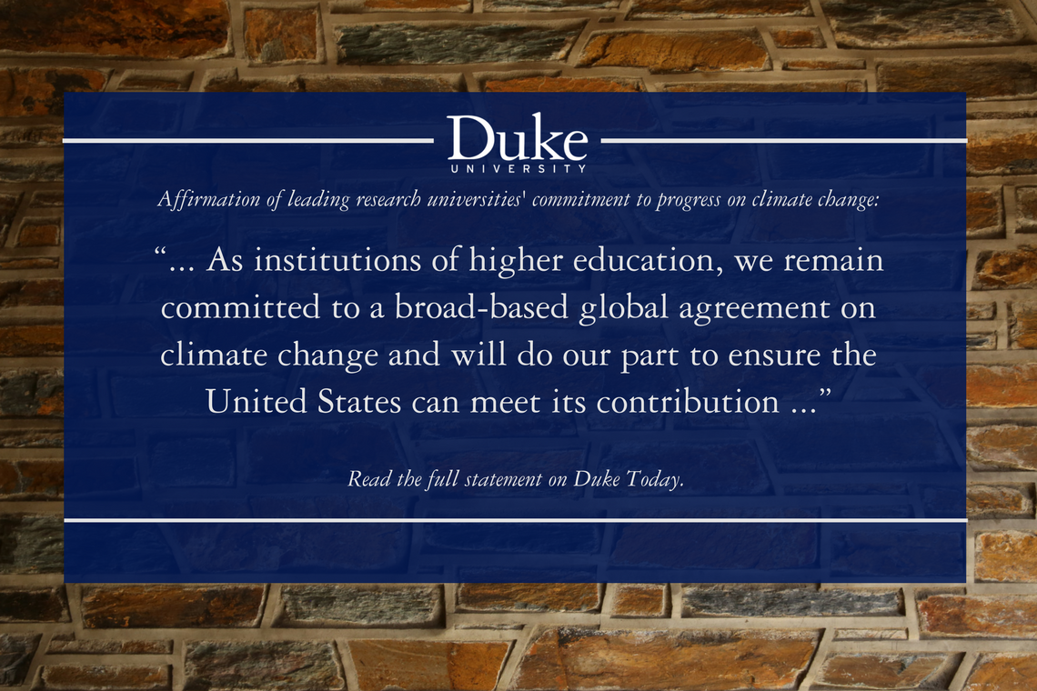 Duke, peers issue statement on Paris Agreement
