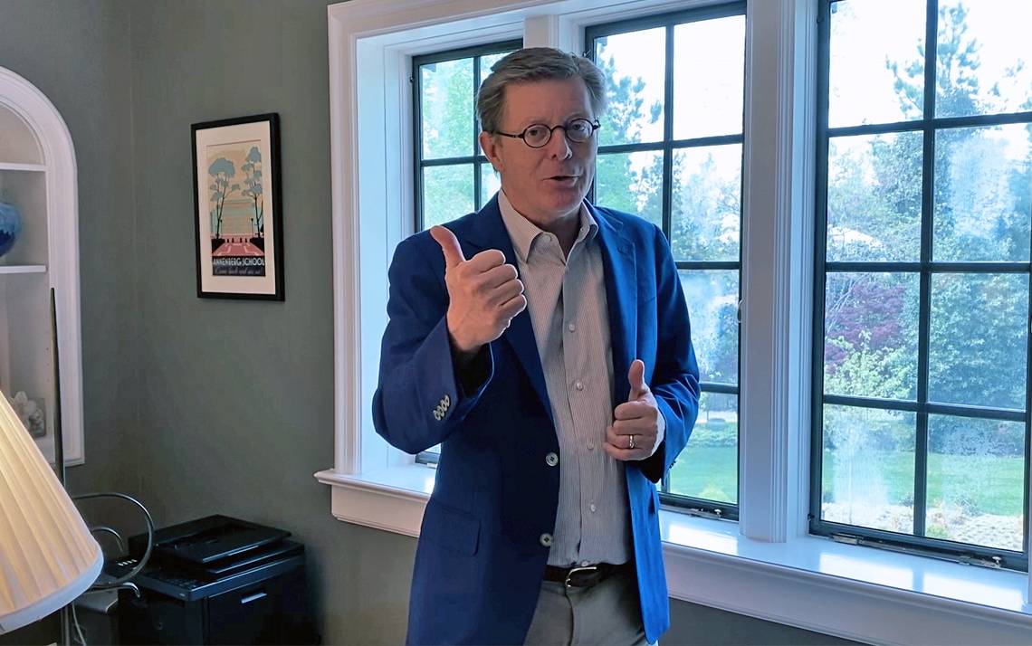 President Vincent E. Price shows off his work-from-home attire.