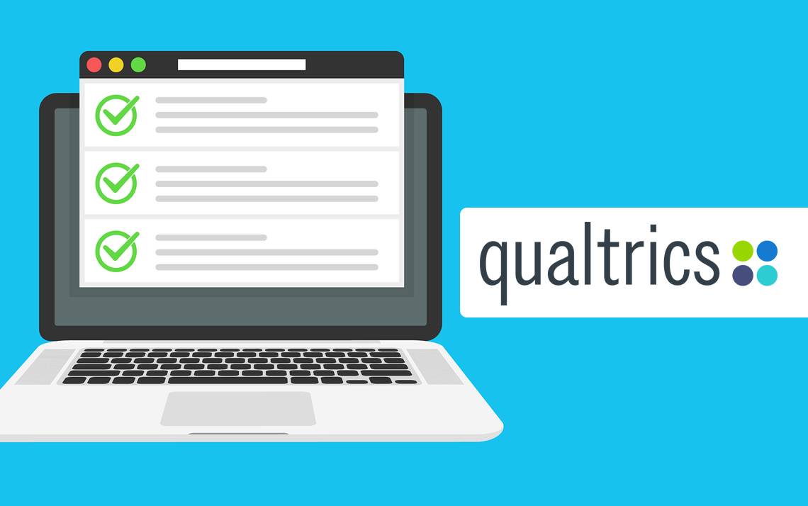 Qualtrics logo and a graphic of a computer.