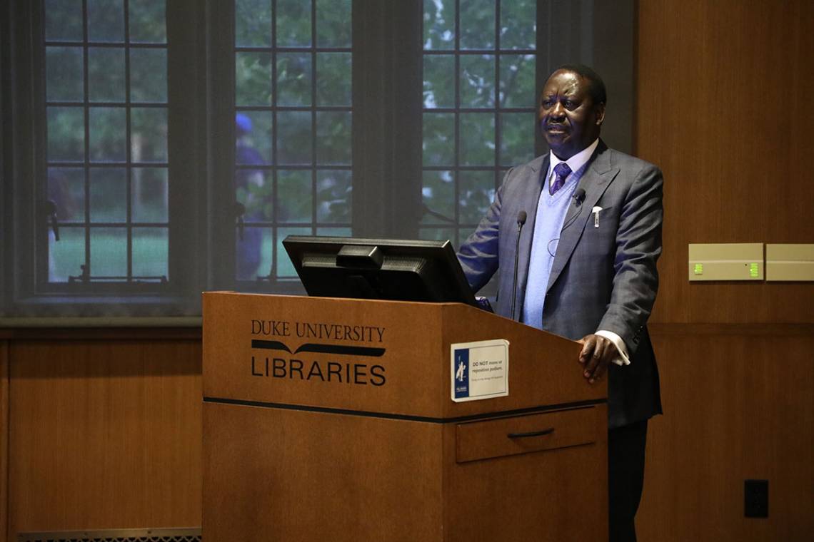 Raila Odinga speaks to an audience about sustainable African economic development. Photo by Catherine Angst