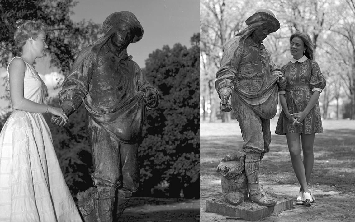 The Sower statue on East Campus has a history as one of Duke's romantic spots. Photo courtesy of Duke University Archives.