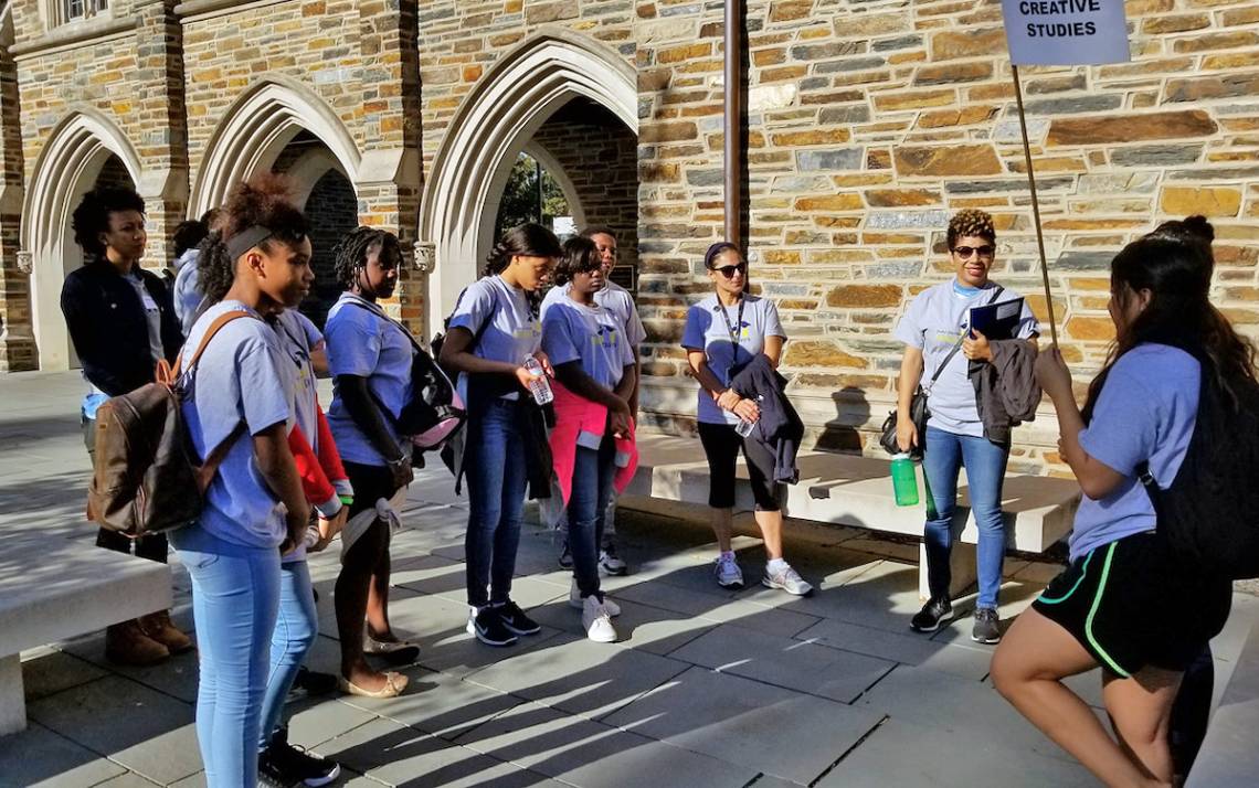 Durham middle school students made their way around campus during Duke-Durham School Days in 2017. This year's School Days will be held as a virtual event. Photo courtesy of David Stein.