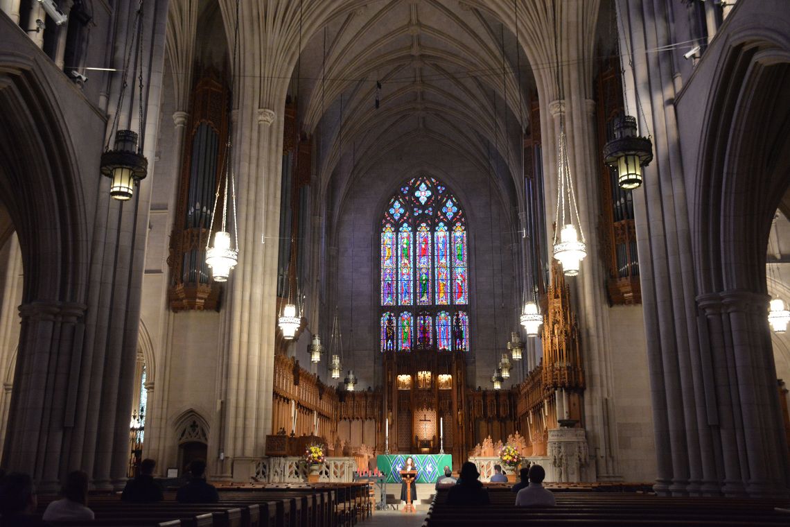 Kathryn Lester-Bacon, Duke University Chapel director of Religious Life, speaks during the employee memorial service held on Nov. 16. Photo by Jack Frederick.