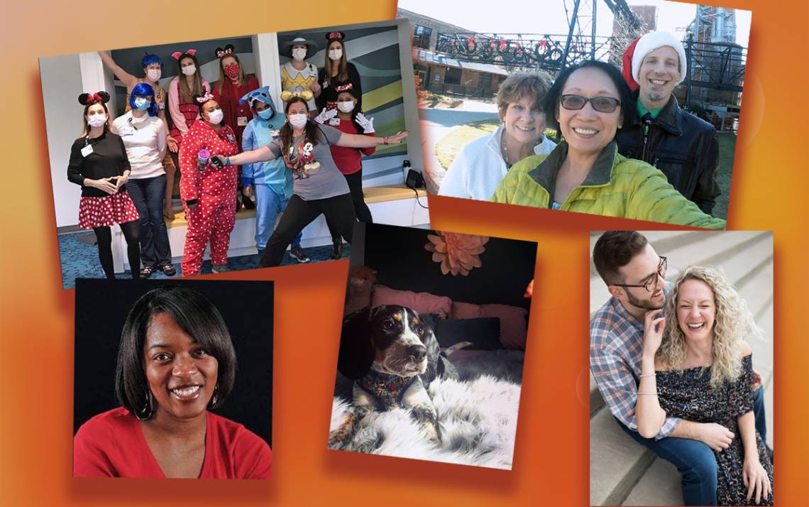 Clockwise from top left: Taryn Baer-Shalev and her colleagues, Betty Irvin and her co-workers, Melissa Slogan and her fiancé, Stephanie Roberson's dog, and Saemica Wilkins.