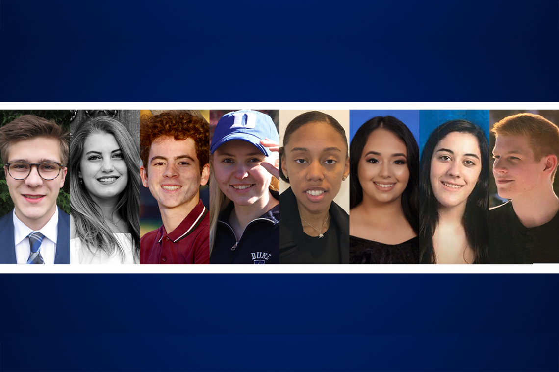 Class of 2023 University Scholars: Aden Klein, Cecilia de la Guardia, Karam Oubari, Maya Lytje, Nadia Bey, Nicole Izquierdo, Sophia Cetina, and Nathan Ostrowski.