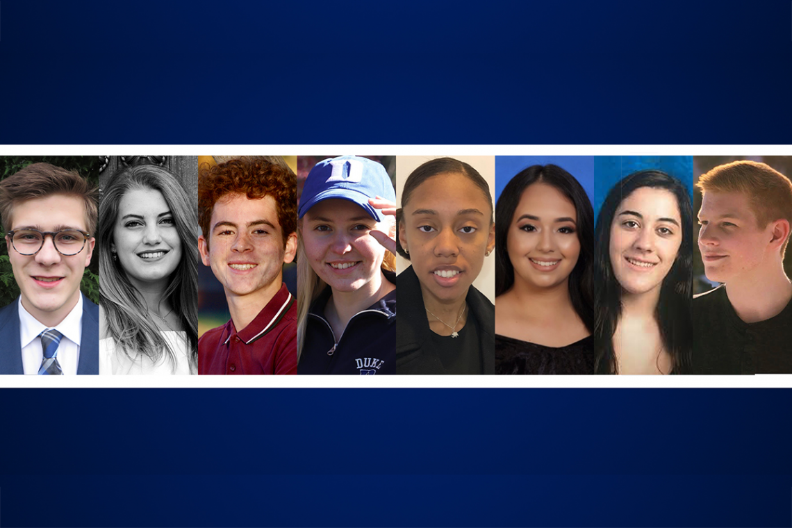 Class of 2023 University Scholars: Aden Klein, Cecilia de la Guardia, Karam Oubari, Maya Lytje, Nadia Bey, Nicole Izquierdo, Sophia Cetina, and Nathan Ostrowski. 