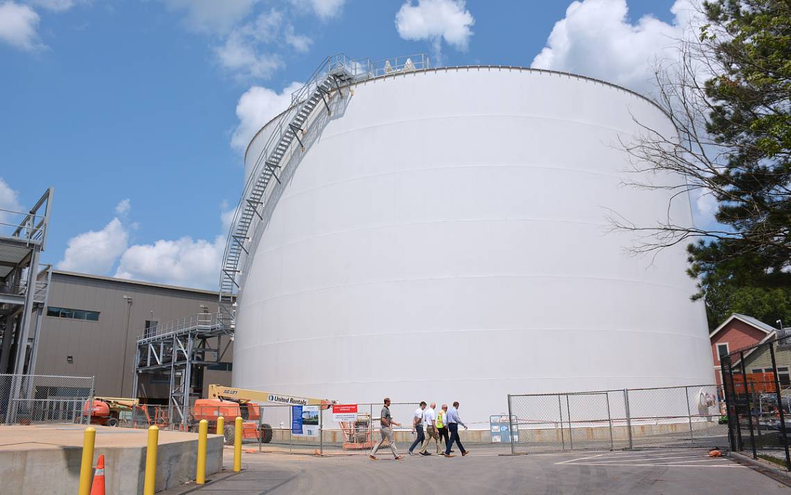 When it's operational in April 2022, the 60-foot-tall Chilled Water Thermal Storage Tank will save Duke an estimated $550,000 in annual energy costs. Photos by Stephen Schramm.