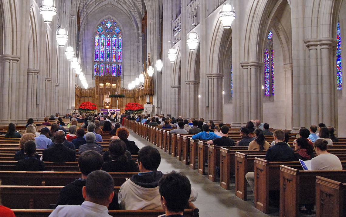 Members of the Duke community gathered to listen to festive music and enjoy lunch together at last year's Duke Employee Holiday Concert. Photo by Stephen Schramm.