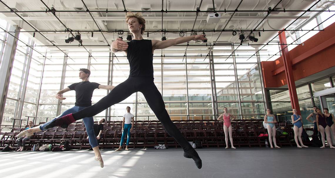 The ABT studio company runs through a workout in the Rubenstein Arts Center. Photo by Alex Boerner