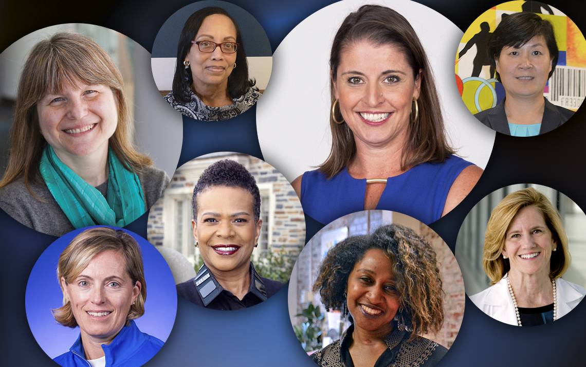 (Top row; left to right) Sally Kornbluth, Leslye Kornegay, Joanne McCallie and Li-Chin Chen. (Bottom row; left to right) Kerstin Kimel, Rhonda Brandon, Stephanie Helms Pickett and Mary Klotman.