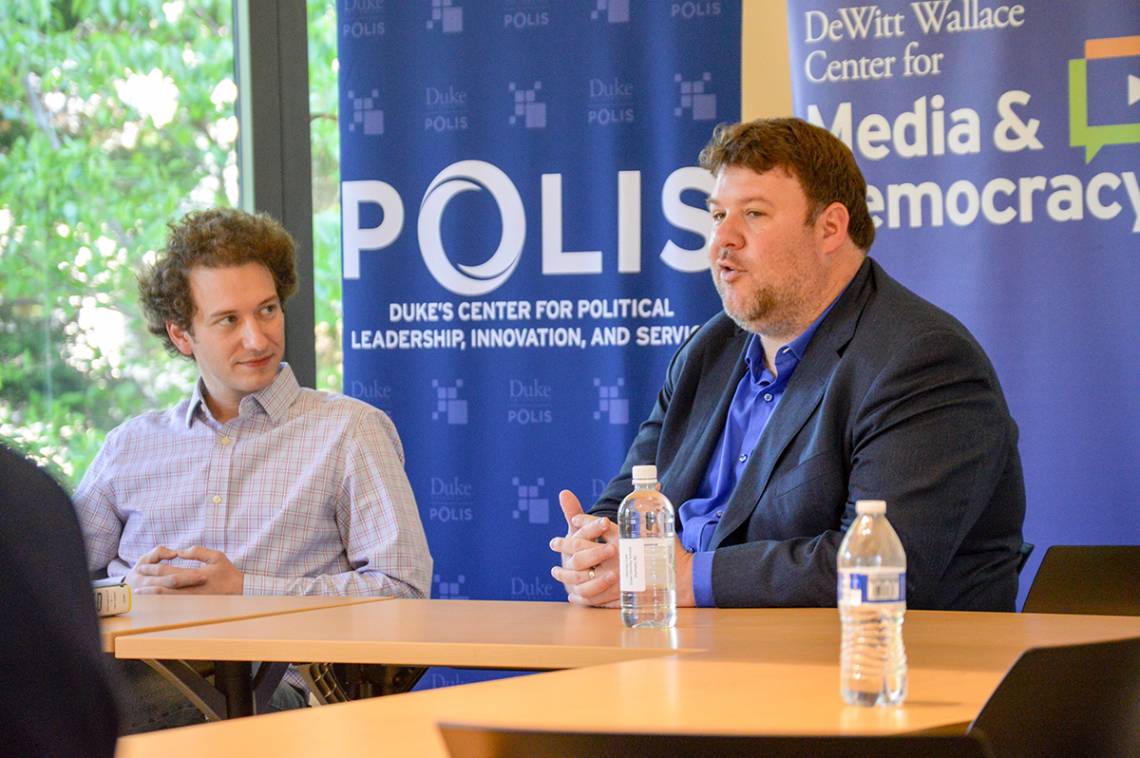 Jonathan Allen of NBC News shares with a POLIS class current challenges in political journalism. Photo by Joel Luther.