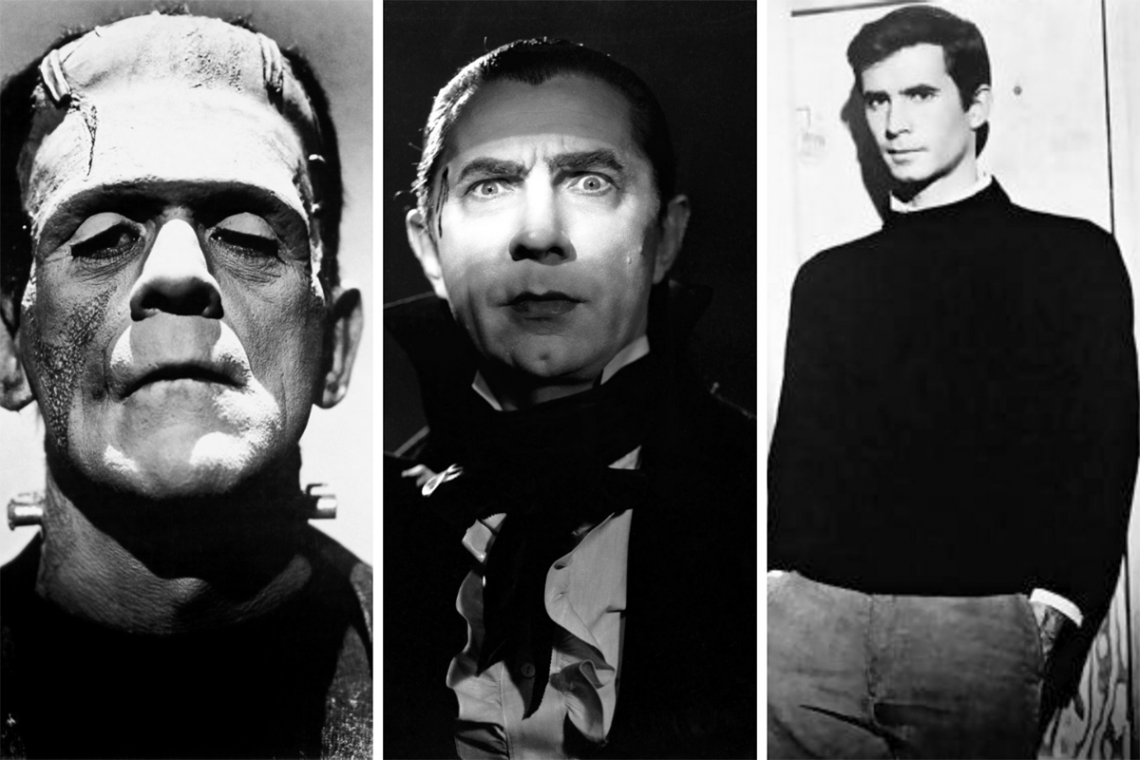 Photos of Frankenstein, Dracula and Norman Bates