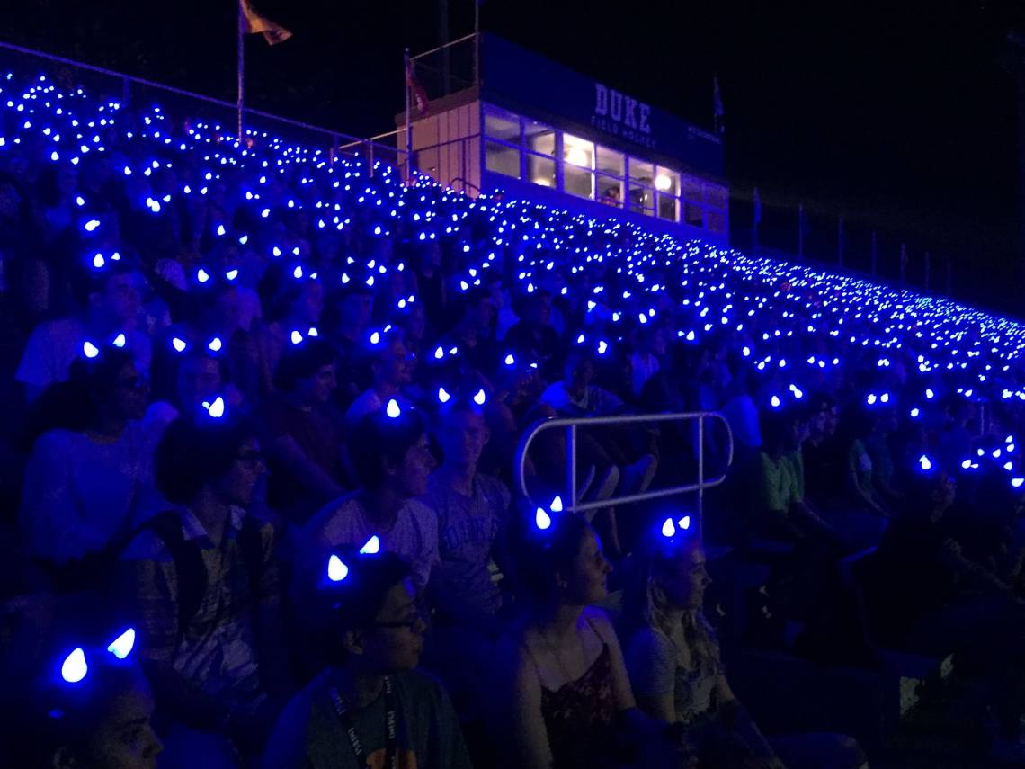The Class of 2023 put on lighted Blue Devil horns for a night photo Tuesday night.