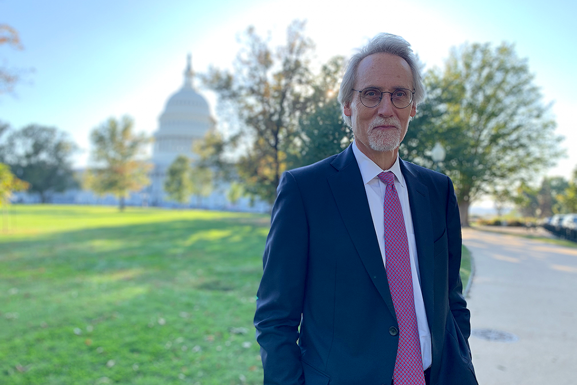 Dean Bill Boulding outside the US Capitol, where he presented a report on immigration and the US economy on Tuesday.