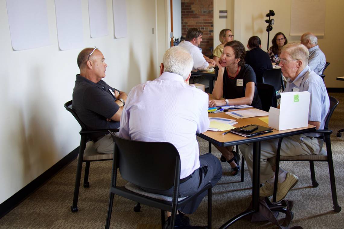 Participants in the civic action planning process discuss recommendations for strengthening civic engagement at Duke.