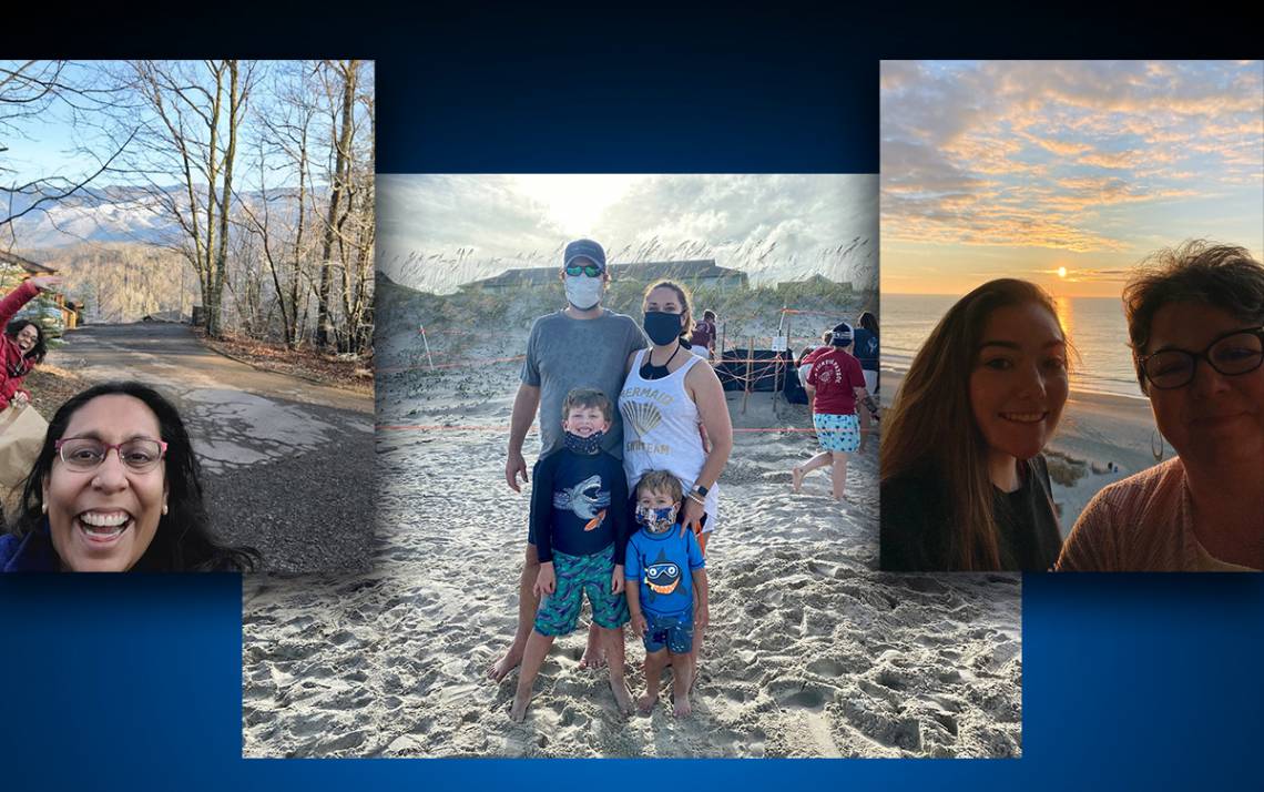 From left to right, Sharlini Sankaran's trip to the mountains, Andy Medlin's family vacation at the beach and Melodie Goswick's mother/daughter getaway.