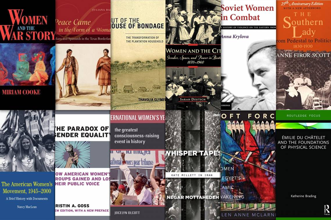 12 book cover featuring women's history titles from Duke authors.