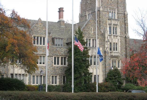 Lowered Duke, state and US flags