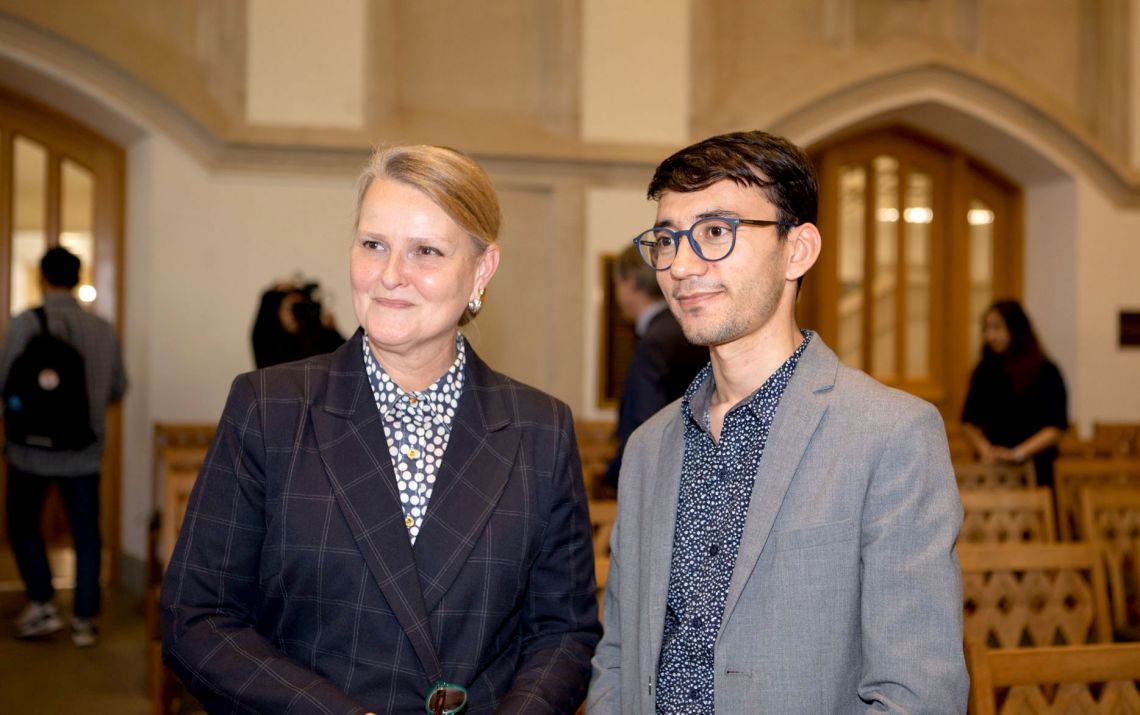 Lise Grande with Sebghatullah Jalali at the Biddle Lecture.