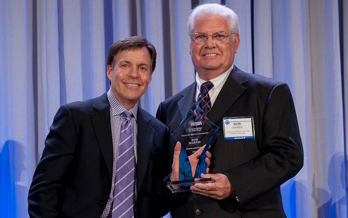 In 2011, Bob Harris was named the North Carolina Broadcaster of the Year for the third time. He received his award from fellow announcer Bob Costas.