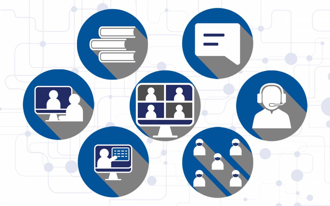 The Duke Office of Information Technology supports the Duke community's work and learning on Microsoft Teams, Zoom and other applications. Illustration by Paul Figuerado, graphic designer and publication specialist for Working@Duke.