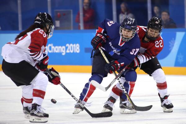 Duke graduate student Randi Griffin scored the first goal the first goal in Korean Olympic hockey history in a game against Japan on Feb. 14. Photo courtesy of the Korean Ice Hockey Association.